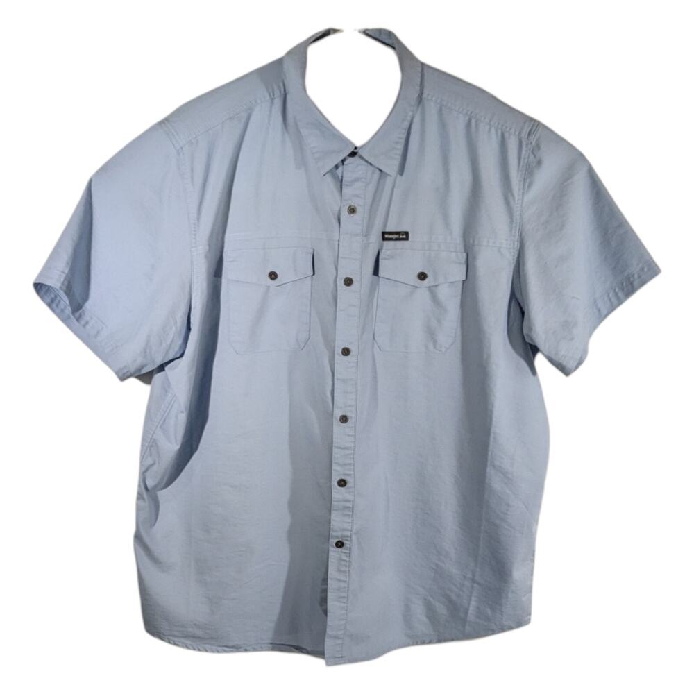 Wrangler Mens 2XL Light Blue Short Sleeve Vented Fishing Shirt XXL Work